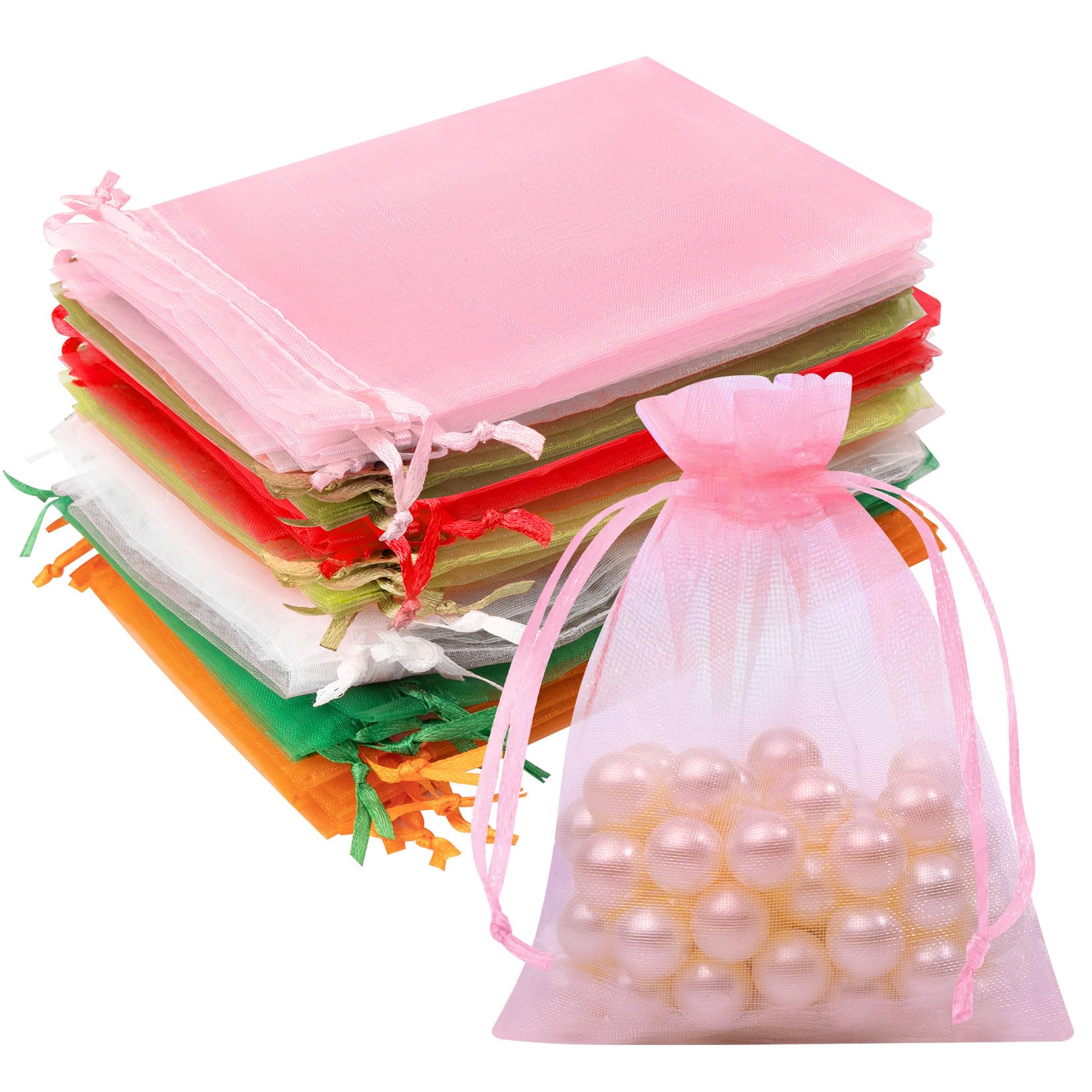 50PCS Organza Bags 3x4 Multicolor, Small Gift Bags for Jewelry Candy Goodie Treat Sachet, Mesh Gift Bag Drawstring for Wedding Baby Shower Party Favors Halloween Christmas, Gifts Wrapping Bulk