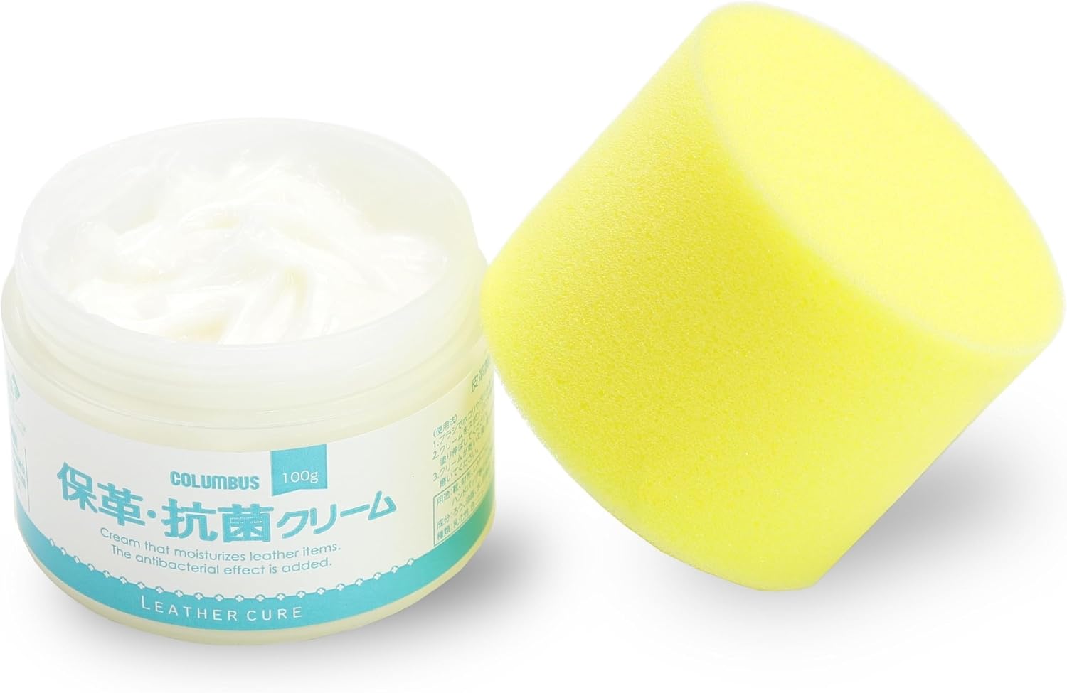 Columbus Leather Care, Large Capacity, Delicate Cream, Leather Cure, Leather Protection, Antibacterial, Leather Cream, Application Sponge Included, Solvent Free