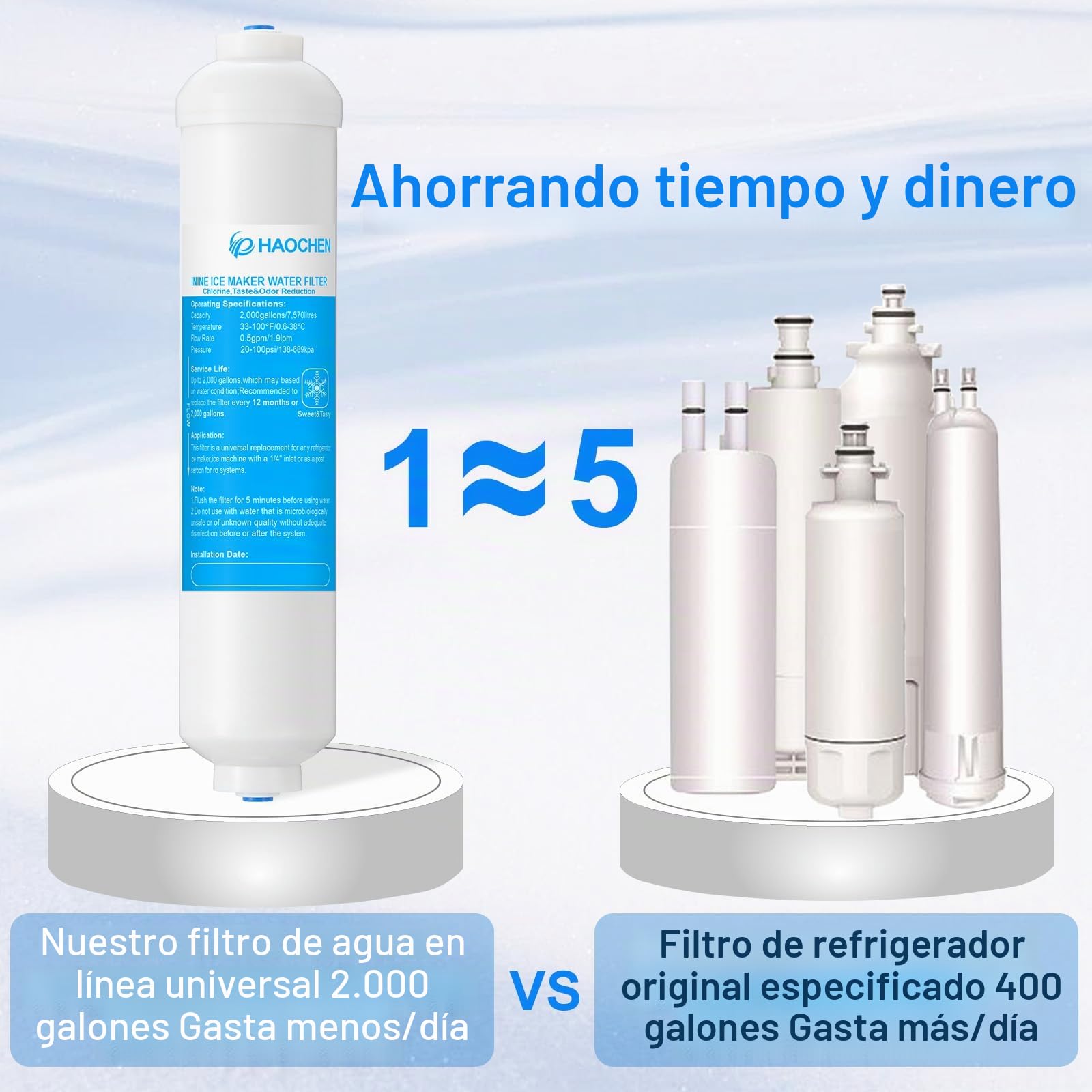 Kit de filtro de agua en línea para máquina de hielo y refrigerador, incluye válvula de agua de alimentación, línea de agua de 1/4 pulgadas y accesorios de conexión rápida, ideal para máquina de