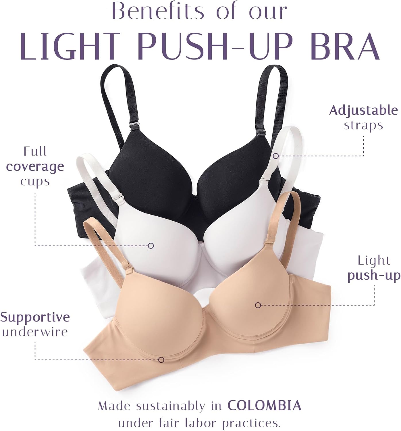 Underwire Bras for Women Full Coverage Light Push Up Bra - Supportive Comfortable Bras for Women