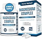 Purely Optimal Magnesium Complex - 6 Forms Magnesium Glycinate, Citrate & Malate - Sleep Support, Stress Relief, Muscles, Heart Health & Relaxation - Magnesium Supplement for Women & Men, 120 Caps