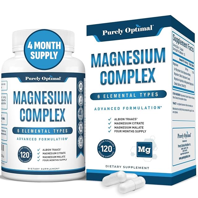 Purely Optimal Magnesium Complex - 6 Forms Magnesium Glycinate Citrate Malate - Sleep Support Stress Relief Muscles Heart