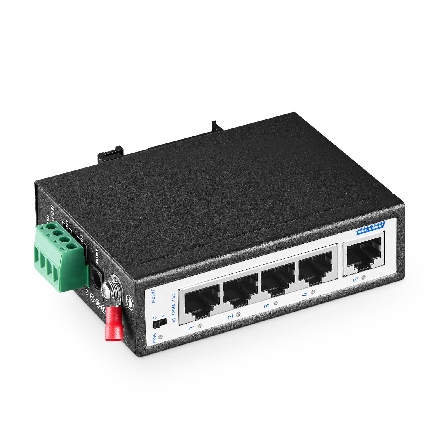 YuLinca 5 Port Industrial DIN-Rail Switch, 4 Ports and 1 Uplink, 10/100Mbps Fast Ethernet, DIN Rail & Wall Mount Included, Unmanaged IP30 Industrial Switch
