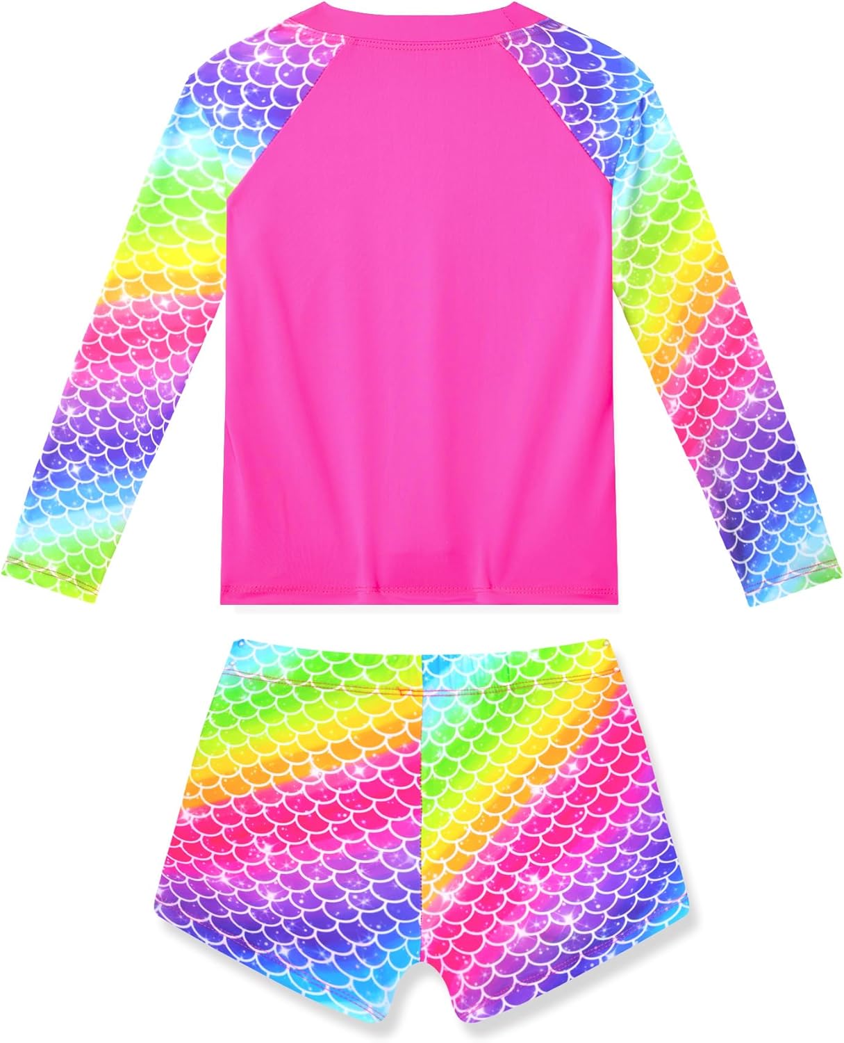 Bathing Suits for Girl 9-10 Years Old Rainbow Fish Scale Long Sleeve Bathing Suits Two Piece Swimwear - Image 2