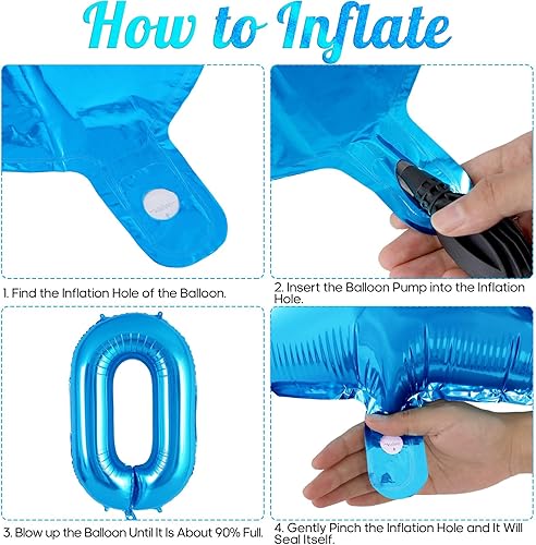 Miniatura 7 de Globo de número 0 azul de 40 pulgadas, globos grandes de papel de aluminio de helio, globos gigantes de Mylar número 0 para suministros de