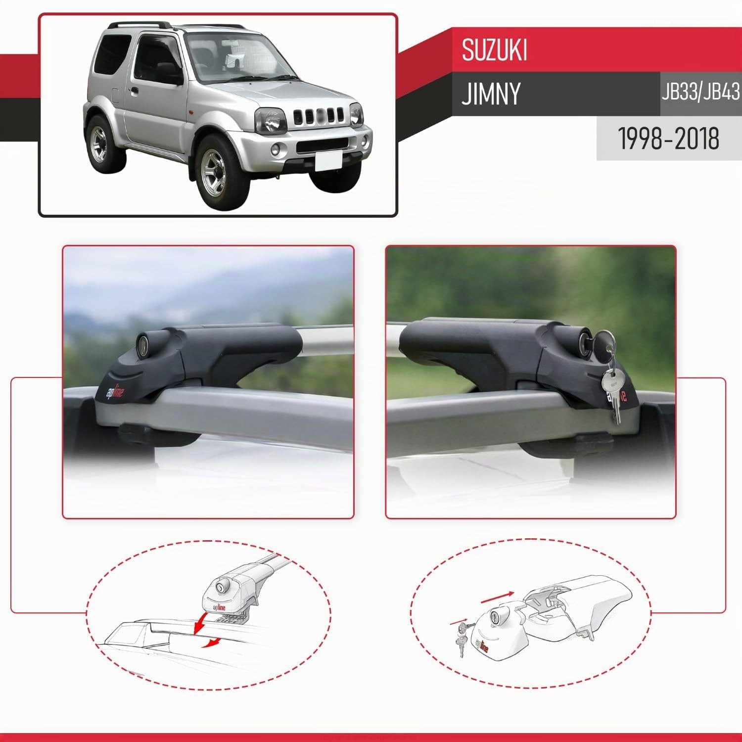 Compatibile con Suzuki Jimny (JB33/JB43) 1998-2018 Modello ACE-1 Barre Tetto Portapacchi Auto Barre Portatutto Grigio Alluminio 2 Barre