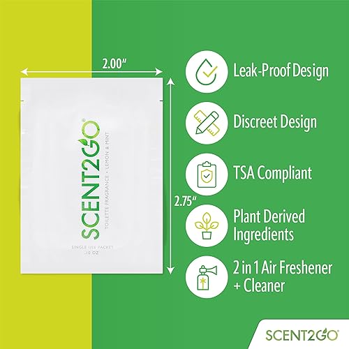 Miniatura 3 de Scent2Go Fragancia en polvo para inodoro, paquete discreto de tamaño de viaje, diseño de bloqueo de fugas, fórmula a base de plantas, limón + menta,