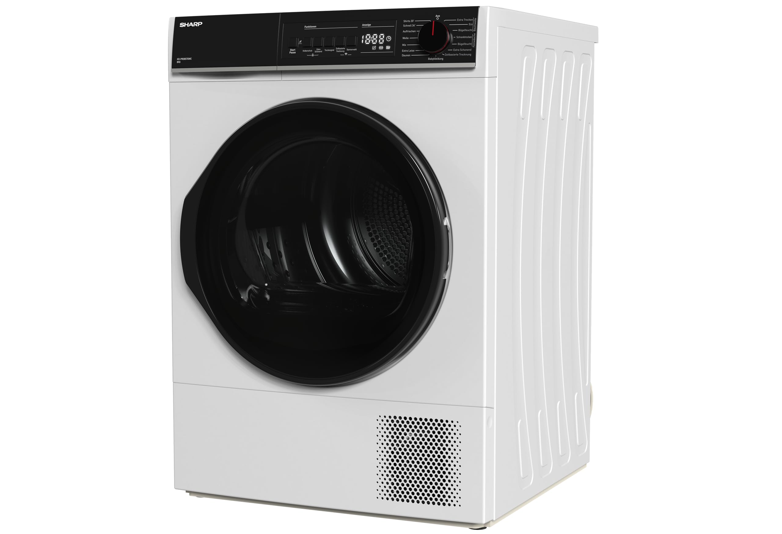 Sharp KD-PRO8S7GWC-DE Wäschetrockner, 8kg, C, WiFi, 15 Trockenprogramme inkl. 20-Minuten-Schnelltrockenprogramm, Weiß