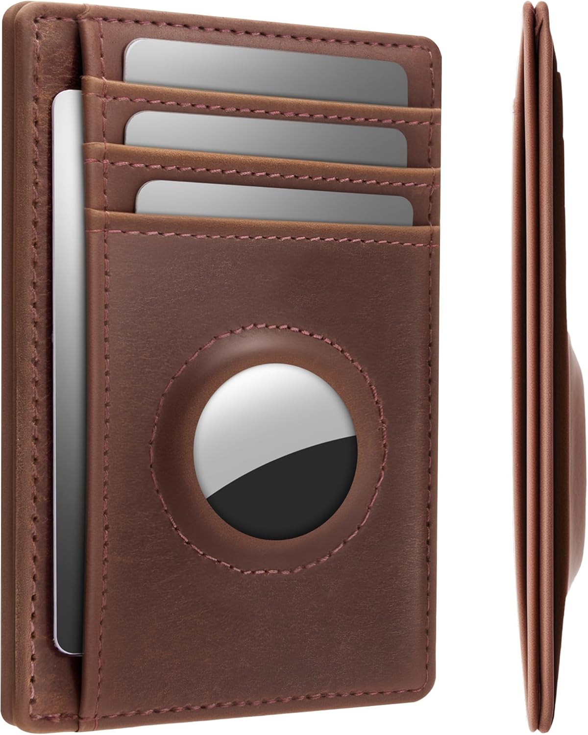 Hawanik Wallet with Airtag Holder Genuine Leather Wallets Slim Minimalist Card Holder RFID Blocking Card Wallet Compatible with AirTag