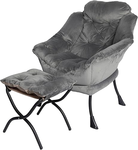 Kokel Silla perezosa con otomana plegable, silla de sala de estar (gris oscuro-1118)