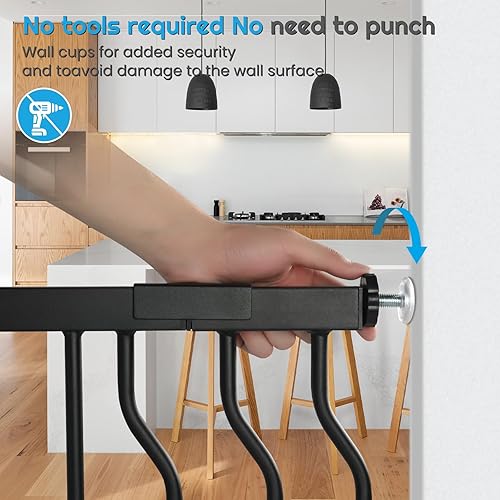 Miniatura 10 de Puerta de bebé extra ancha para escaleras con puerta, 30 pulgadas de alto 75.8-85 pulgadas de ancho, fácil de instalar para interiores, puerta de