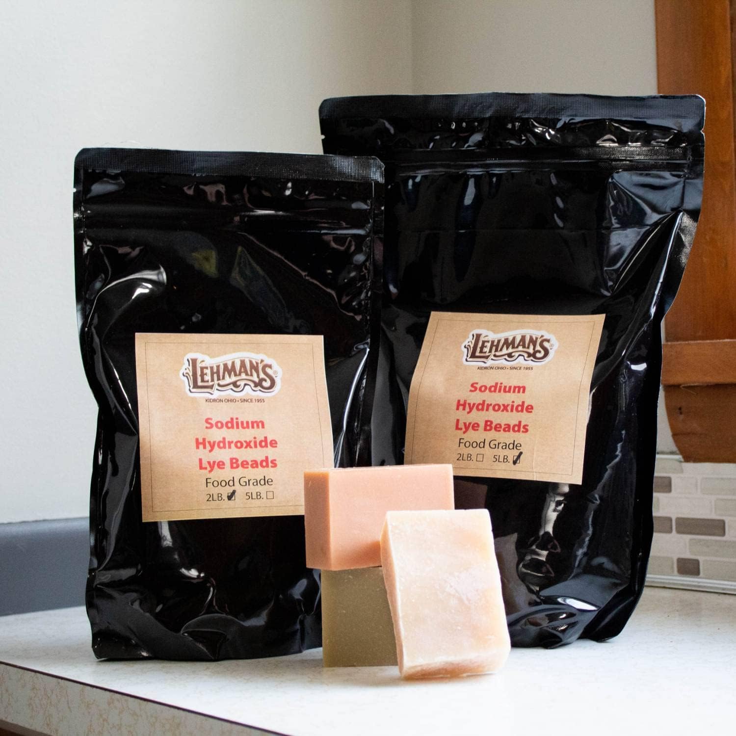 Lehman's Sodium Hydroxide for Soapmaking, 2 Pound Resealable Bag of Lye Beads, NaOH, Do It Yourself Natural Bar Soap