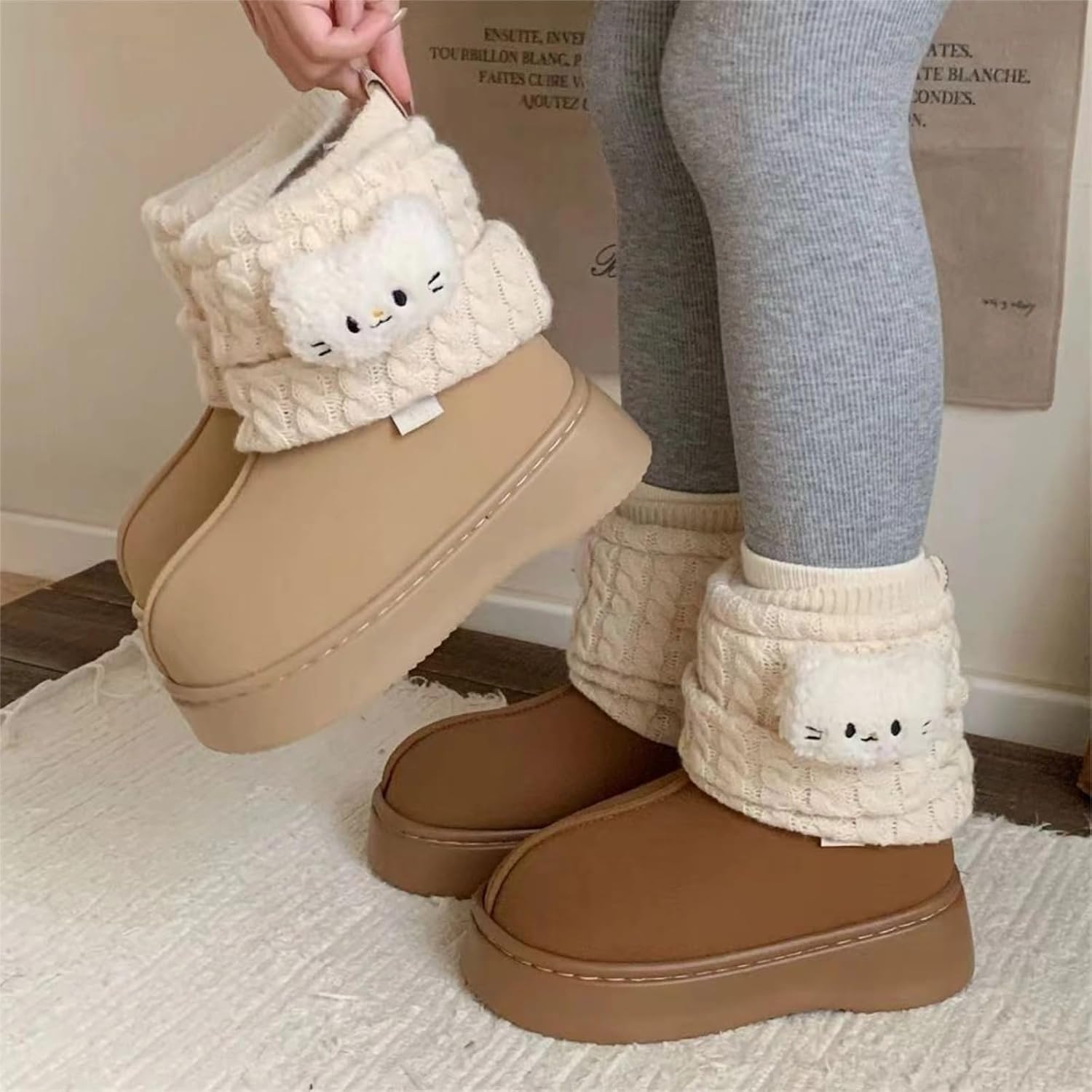 Women's Faux Fur Boot Snow Shoes Cute Kitten Design Thick Fuzzy Plush Winter Boots Y2k Aesthetic Cute Stuff