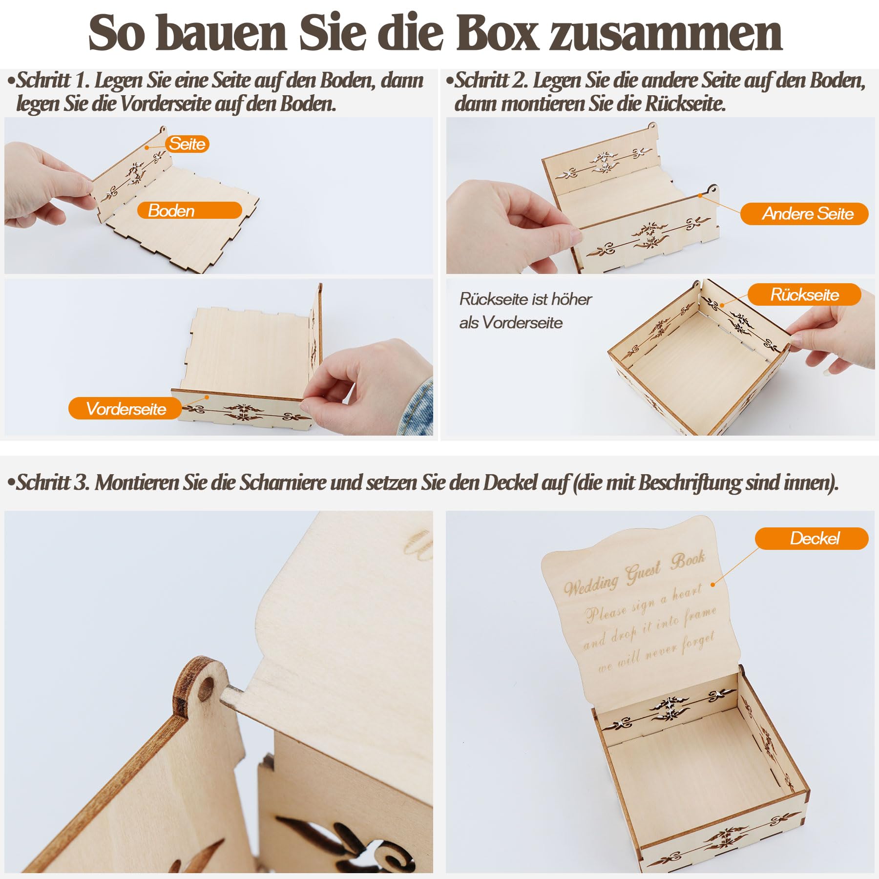 Herz Hochzeit Gästebuch Alternative aus Acryl & Holz - Personalisiert mit Gravur für 30-200 Gäste (13 Designs & 10 Schriftarten wählbar) (Stil 2, Herz)