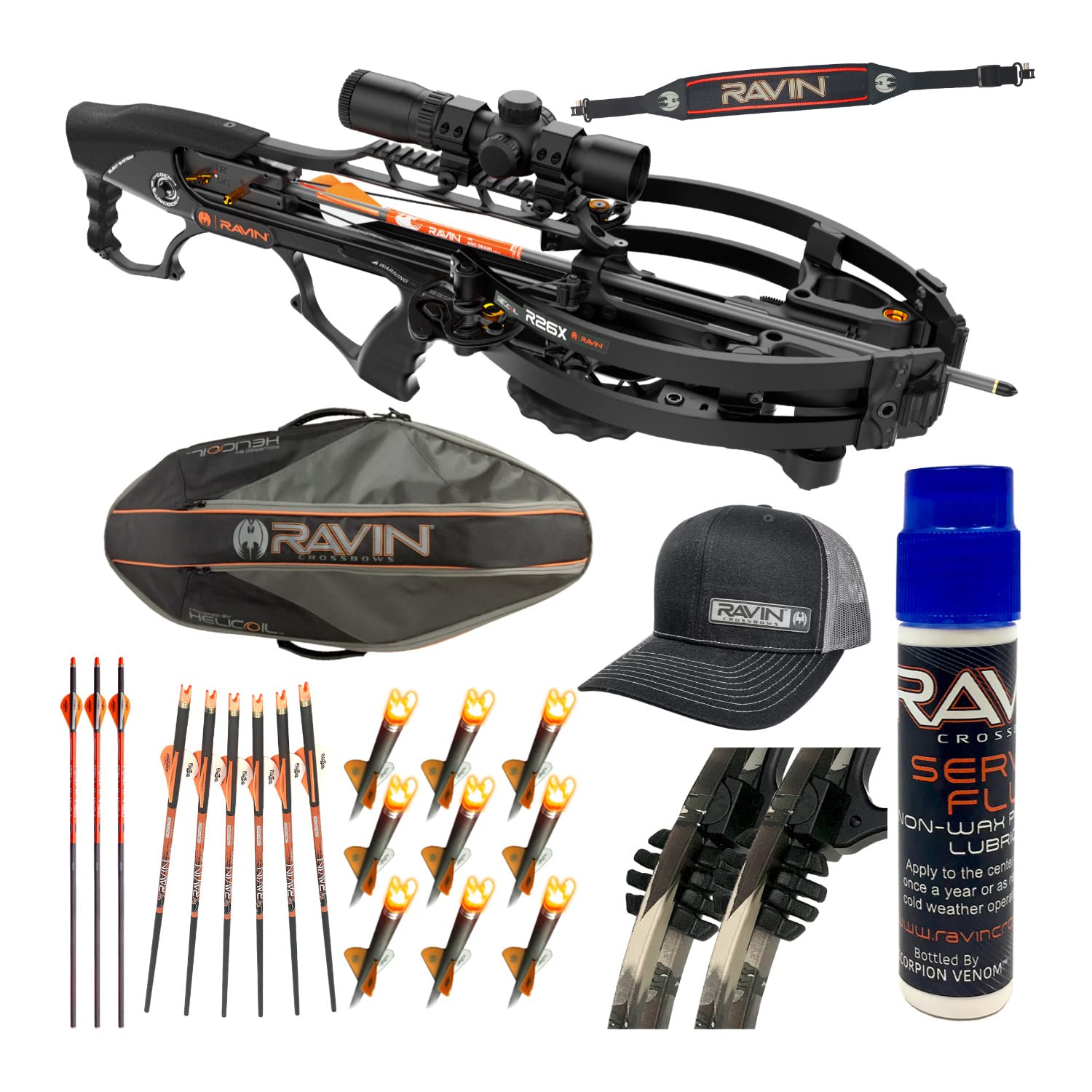 Ravin Crossbows R26X with Crossbows Protective Soft Case for R26 or R29 Crossbows, Replacement Lighted Nocks (9-Pack), Carbon Crossbow Arrows (6-Pack) Bundle (10 Items)