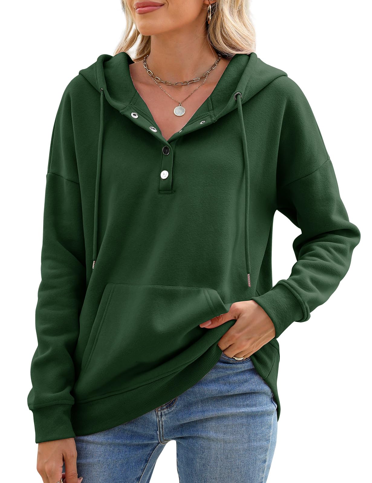 Xnova Sweats à Capuche Polaire Femmes Chaud Décontracté | Boutonné Hoodie Basic Casual Sweatshirts Pullover Tops avec Poche, Cordon de Serrage Manches Longues Automne Hiver