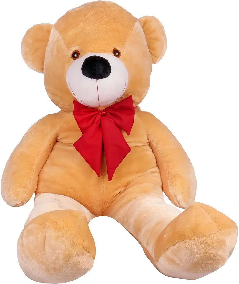 Urso Gigante Pelúcia Grande Teddy 1,10 Metros - Doce de Leite com Laço Vermelho