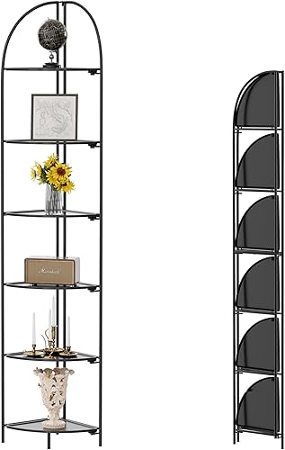 Miniatura 19 de Crofy Estante esquinero plegable de 5 niveles, soporte de esquina de metal para plantas con marco dorado y estantes transparentes, estante de Marco