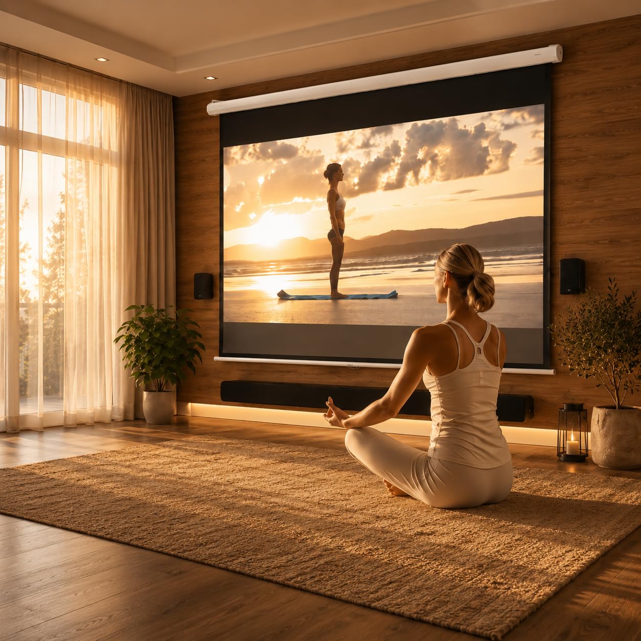 Schermo per proiettore motorizzato da 110 pollici, elettrico 4:3 con telecomando, schermo cinematografico HD per interni/esterni, montaggio a parete/soffitto, perfetto per casa, ufficio, teatro, TV