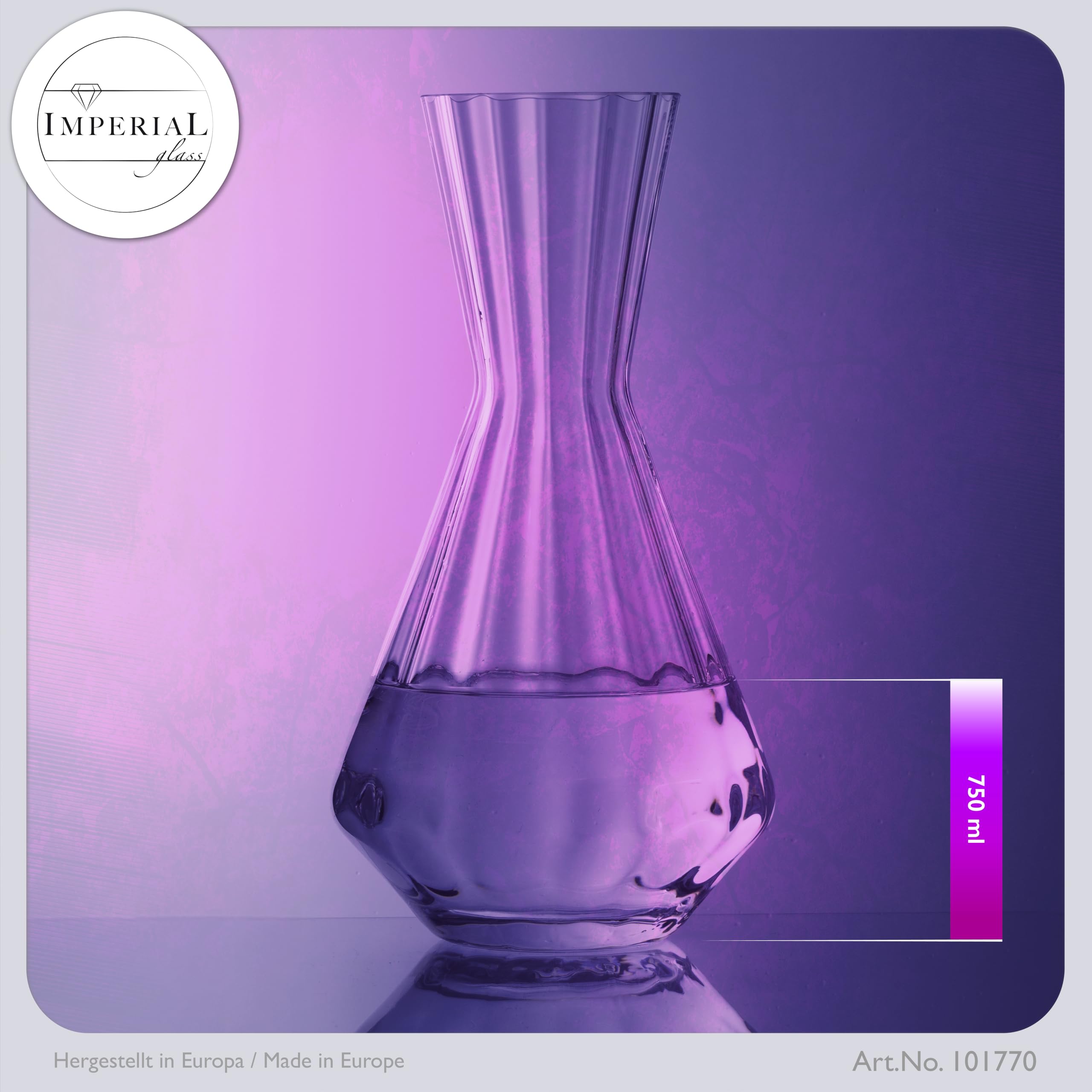 Lot de 2 carafes à vin 1200ml – Carafe en verre cristallin artisanale avec aspect ondulé – Carafe à vin rouge série "Cali/London"