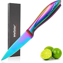 Rainbow Paring Knife 3.5 Inch WELLSTAR, Super Sharp Fine Edge Fruit Peeling Knife with German Stainless Steel Forged Blade and Beautiful Titanium Coating Small Ergonomic Handle Kitchen Cutting Knife