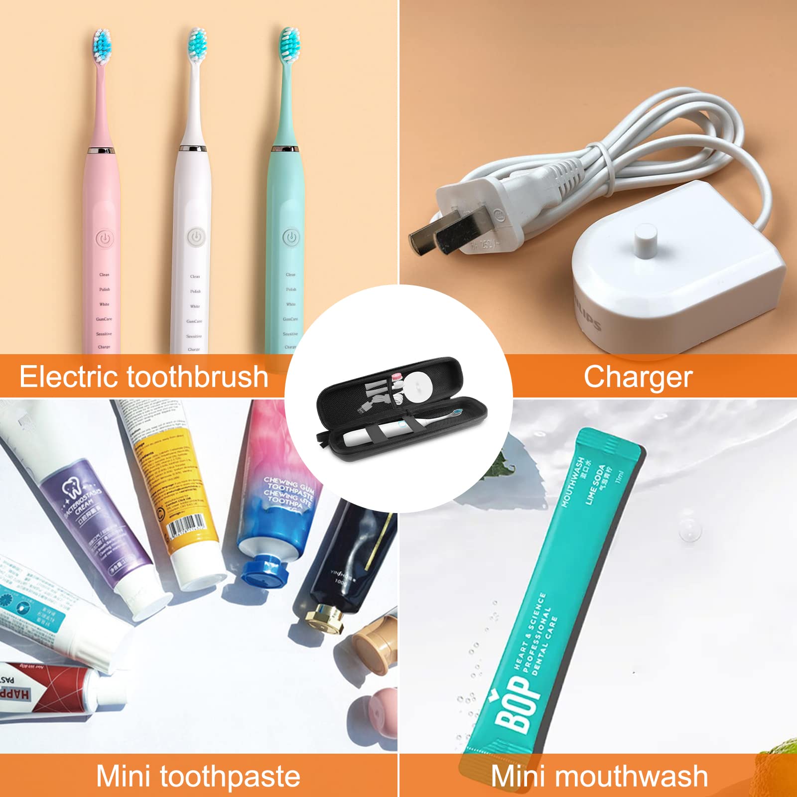 Gvolatee Etui odporne na wstrząsy, etui ochronne do Philips/Sonicare lub innego modelu tego samego rozmiaru, skóra PU, odporna na wstrząsy trwała, higieniczna - czarna, czarny