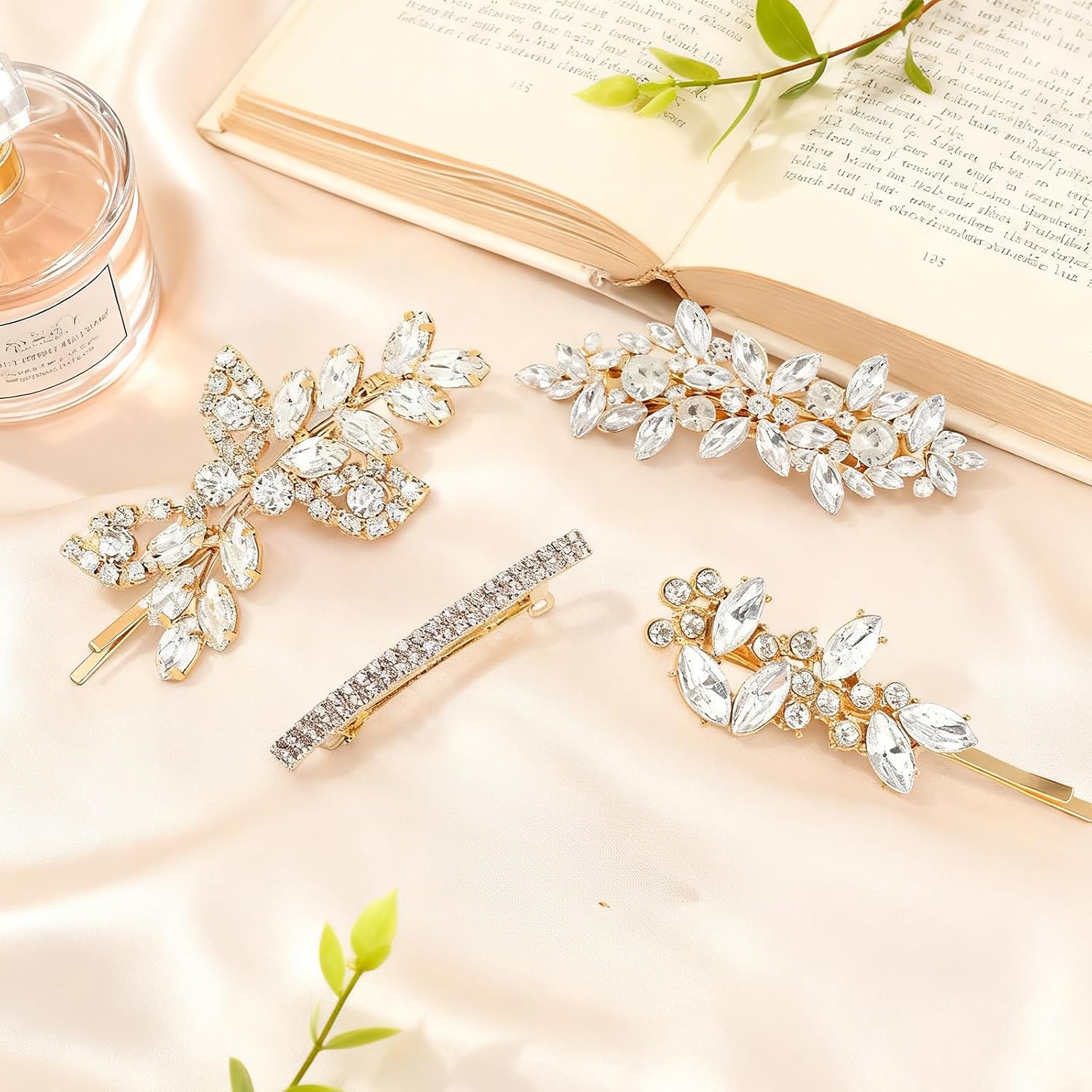 4Pcs Gold Rhinestone Hair Accessories, Shiny Clips for Bride, Wedding Hair Accessories for Women, Wedding Crystal Hairpin Decorations Supplies for Ceremonies Graduation image 3