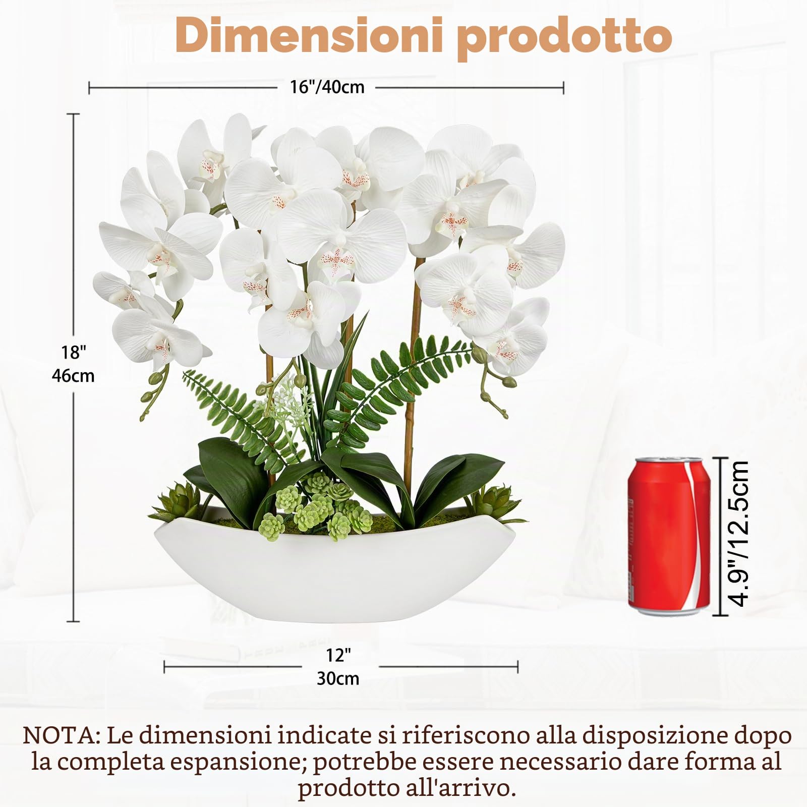 Oairse Orchidea artificiale da 45,7 cm, fiori artificiali bianchi di orchidea finta di seta con vaso in ceramica, grande composizione Phalaenopsis finta per casa, ufficio, camera, soggiorno, tavolino