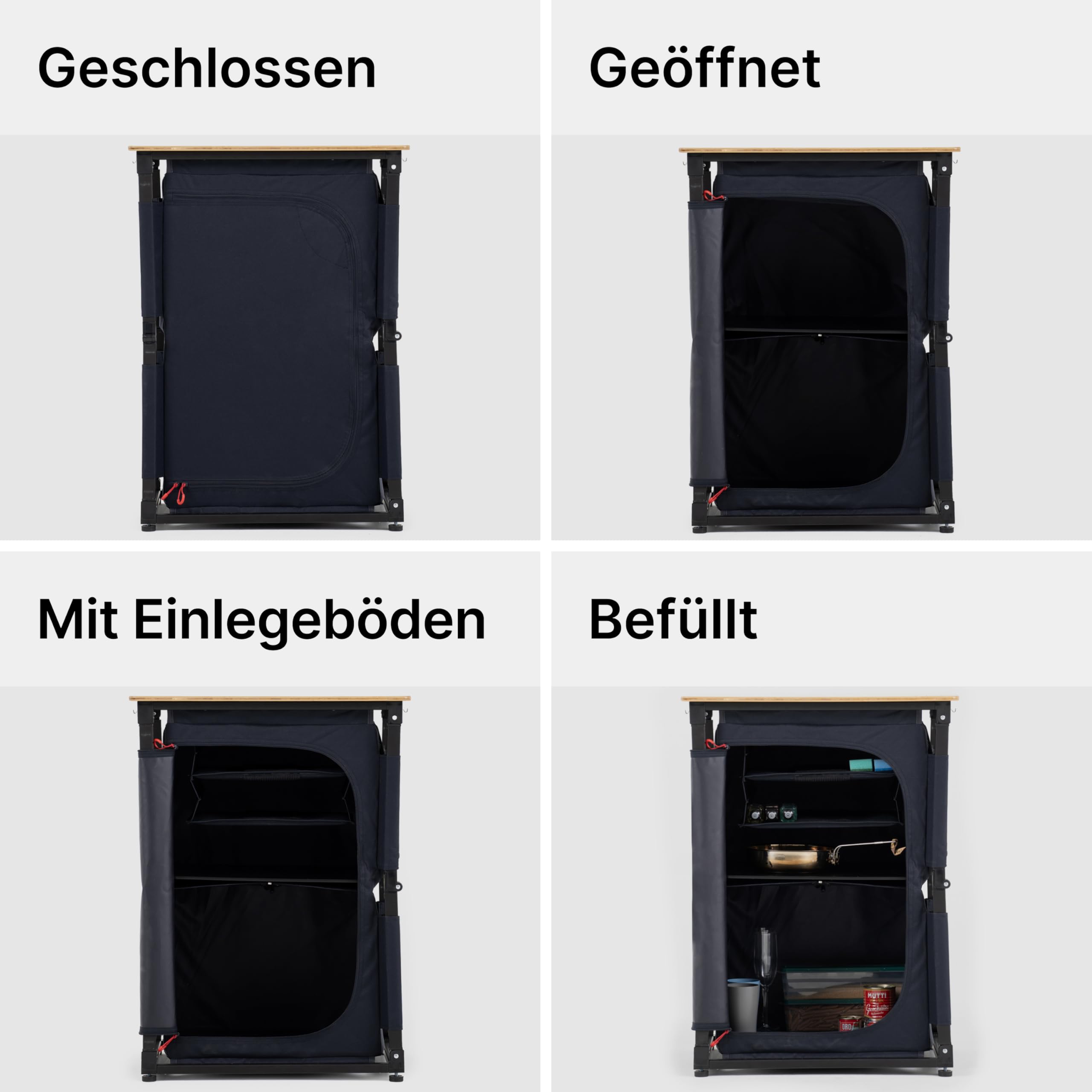 qeedo Quick Sammy Campingküchensystem, Campingschrank mit Bambusplatte, Schnellaufbau, Stauraum und Erweiterung
