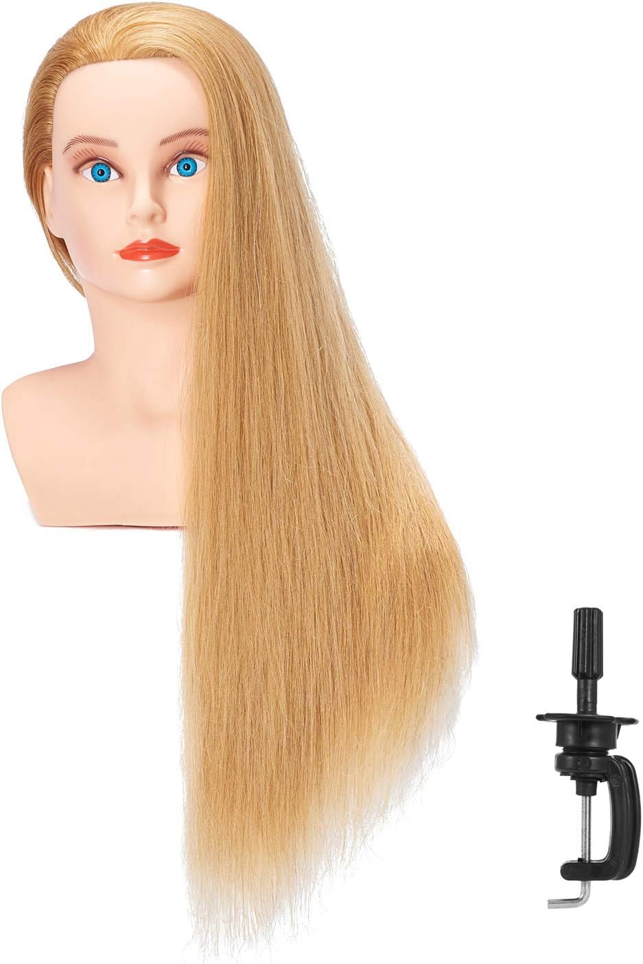 28-30'' Human Hair Mannequin Head With Shoulder Hair Styling Training Head Dolls for Cosmetology Manikin Maniquins Practice Head with Stand (Blond)