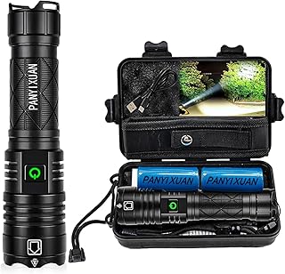 PANYIXUAN Torches LED Super Bright, Rechargeable LED Torch 120000Lumens XHP160, IP67 Waterproof Powerful Tactical Torch Battery Powered, 5 Modes, for Camping Emergency Adjustable Focus Flashlight