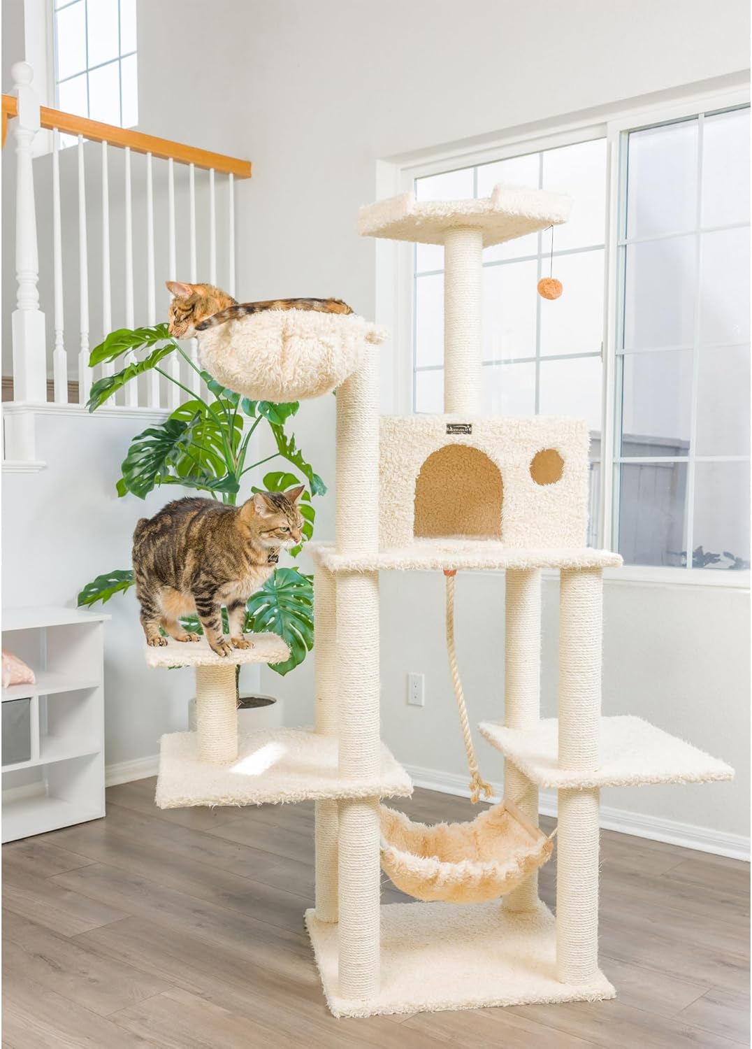 Armarkat Mult -Level Cat Tree Hammock Bed, Real Wood Climbing Center for Cats and Kittens A6901, Beige, 69" Height