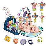 dearlomum Baby Play Mat Gym,Funny Play Piano Tummy Time Activity Mat with 5 Infant Sensory Toys & 4 Wrist Rattle Socks, Boy & Girl Gifts for Newborn 0 to 3 6 9 12 Months(Blue)