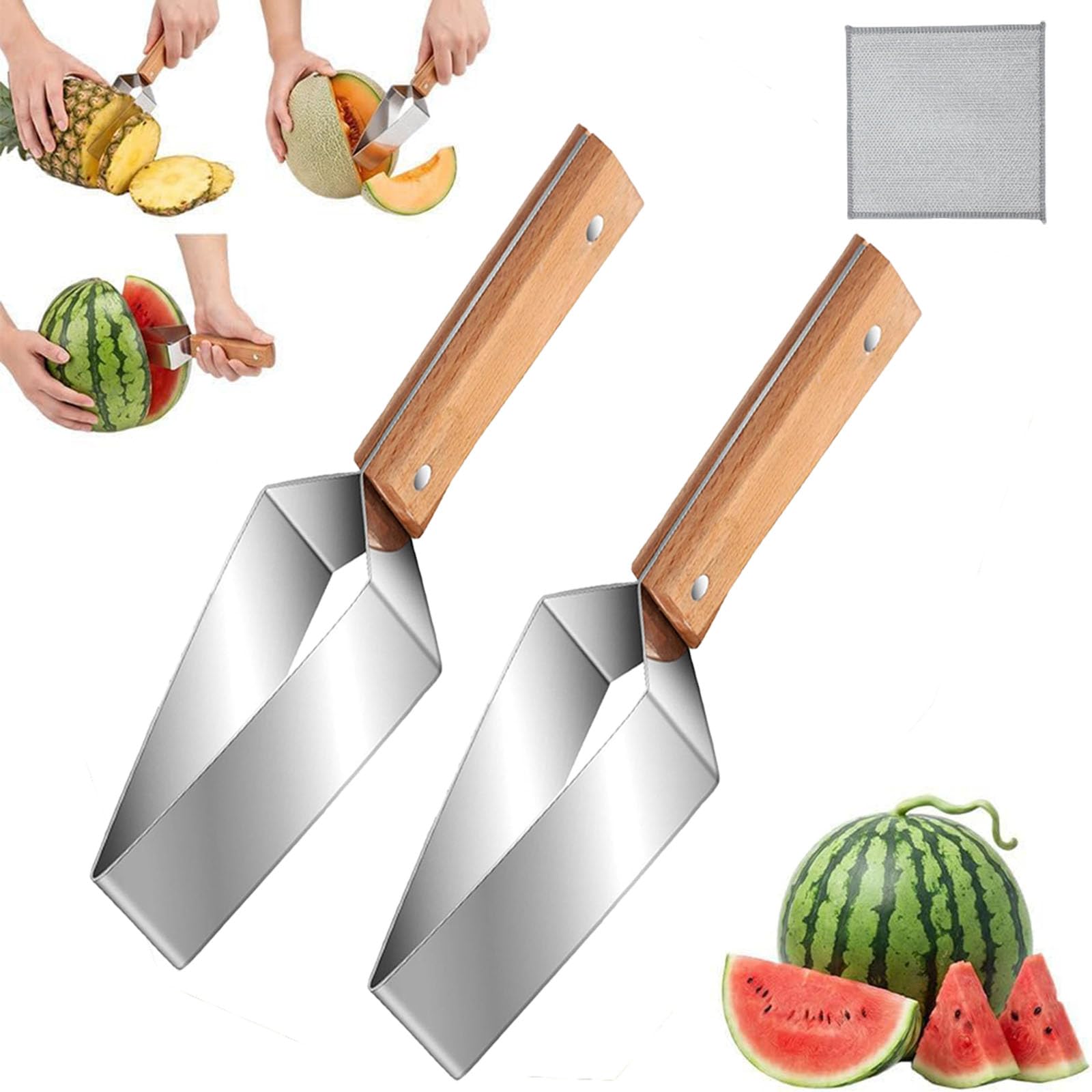 2 Piezas Nueva cortadora de sandía de acero inoxidable,utensilio para cortar sandía,cortador multifuncional de frutas de verano para cortar rápidamente frutas en la cocina, Melones, Melón Verde y Más
