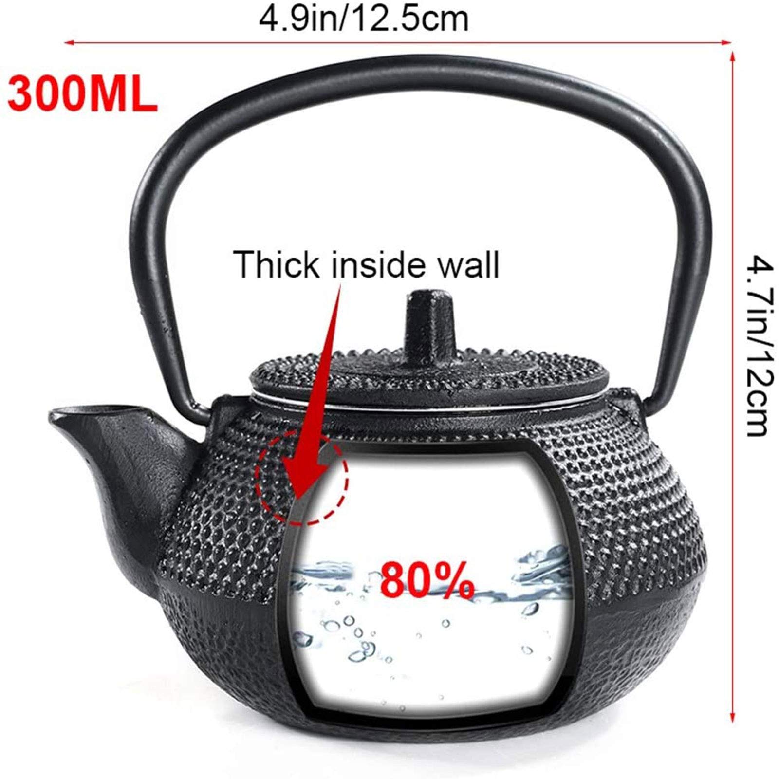 0,3 L Kleiner Japanischer Gusseisen-Teekanne Mit Edelstahlinfuser Für Eine Person, Hobnail-Tetetubin-Kessel Für Tee, Schwarz