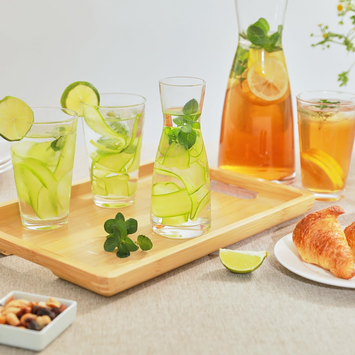 Restaurantware Glass Carafe - 24 Pack - Vetri Beverage Serveware Carafe, Clear Glass Pitcher for Mimoza Bar - Water Bottle, Milk Container, Clear Beverage Containers