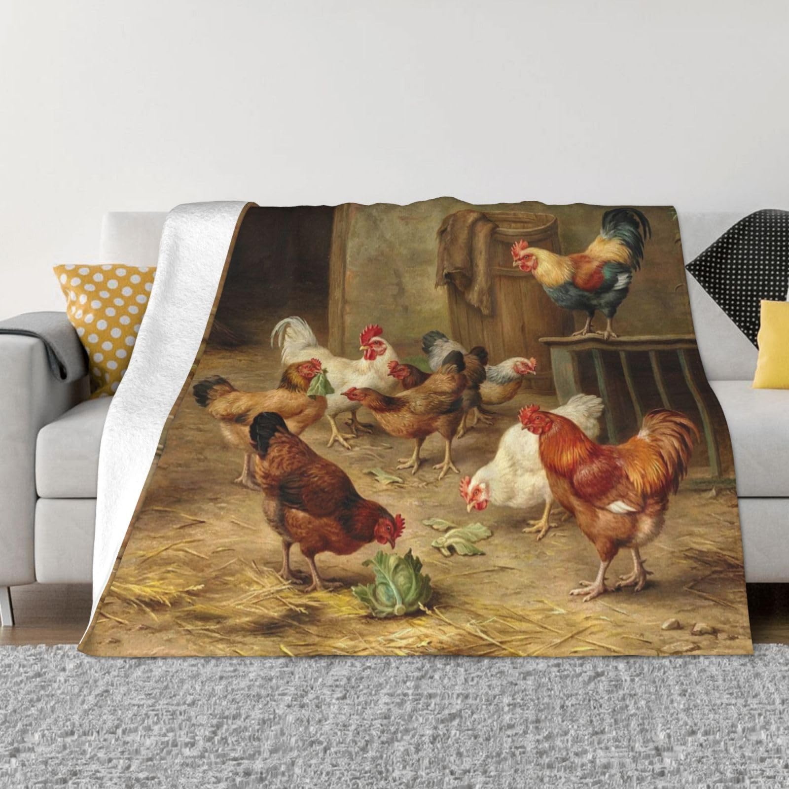 Comaam Roast Chicken Hen Farm Multi Size Flannel Blanket (Horizontal Style) Plush Sofa Blanket Plush Bed Sheet Cover Blanket