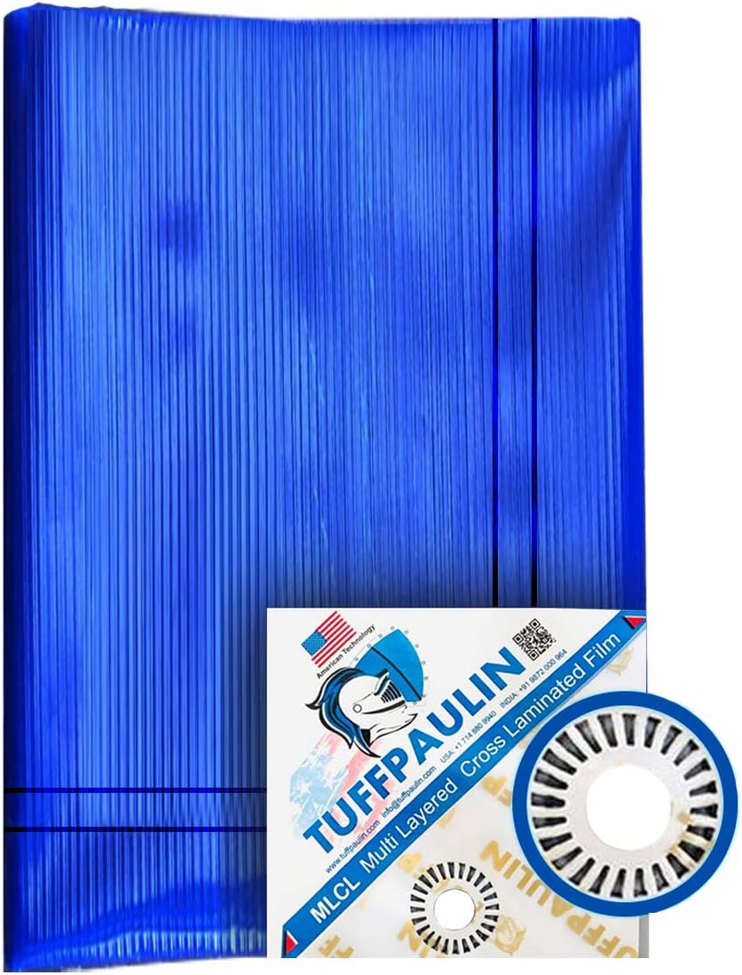 - TUFFPAULIN 12FT X 9FT 120 GSM Blue Heavy Duty Tarpaulin Tirpal Tadpatri Tharpai Thadika, Extra Strong, Eyelets, UV Resistant, 100% Waterproof Virgin, 6 Layer MLCL 3D Rib Technology-1 No.