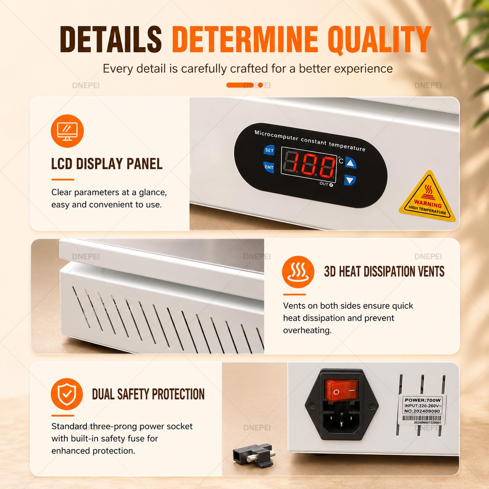 Estación de precalentamiento con placa calefactora digital PID 20*30cm | La tecnología de calentamiento multitubo elimina los puntos fríos, proporcionando un calor uniforme.