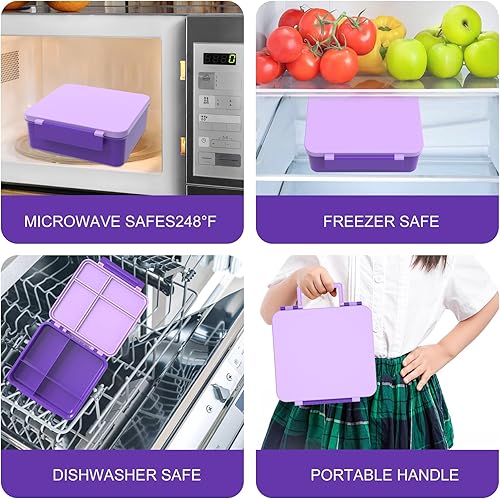 Miniatura 7 de Lonchera Bento para niños con termo de sopa de 8 onzas, botella de agua, recipientes de comida a prueba de fugas para niños con 4 compartimentos,