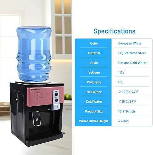 Miniatura 4 de YIPONYT Top Loading Dispensador de agua para encimera, dispensador de agua fría caliente de 5 galones, 3 ajustes de temperatura, dispensador de