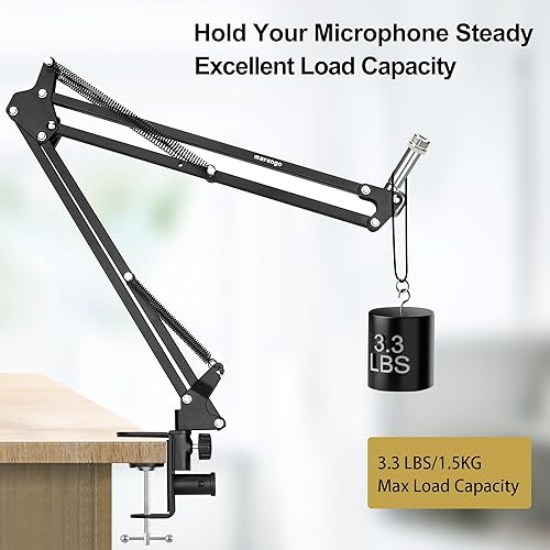 Miniatura 2 de Marengo Brazo de micrófono, brazo de micrófono mejorado, soporte de suspensión con clip adaptador de tornillo de 38 a 58 pulgadas para bola de nieve