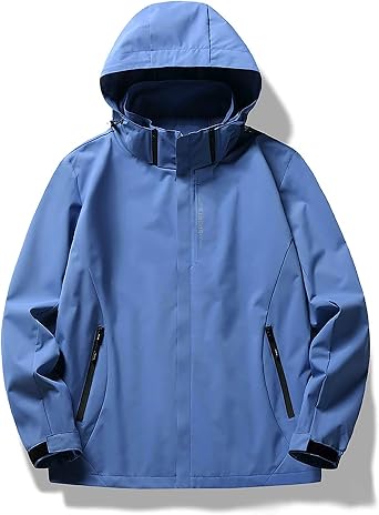 Mens Waterproof Windbreaker with Removable Hood Lightweight Rain Coats for Casual Hiking Cycling