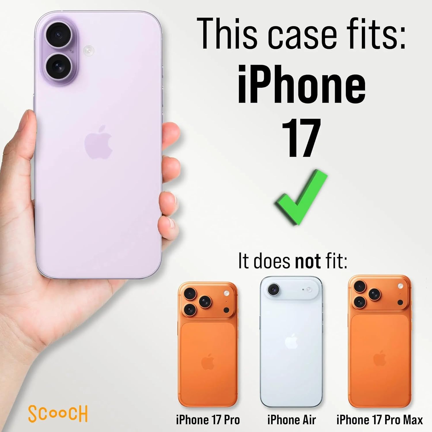 Scooch for iPhone 17 Case with Stand, Wingman 5-in-1 Kickstand Case, Military Grade Drop Protection, Pop-Out Kickstand, Grip, Car Mount, Tuxedo Clear