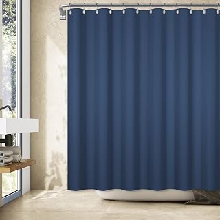 Navy Blue Shower Curtain Waffle Textured Heavy Duty Thick Fabric Shower Curtains for Bathroom RV Waterproof Polyester Fabric Bathtub Curtain with Luxury Stainless Still Hooks 48x72 inches
