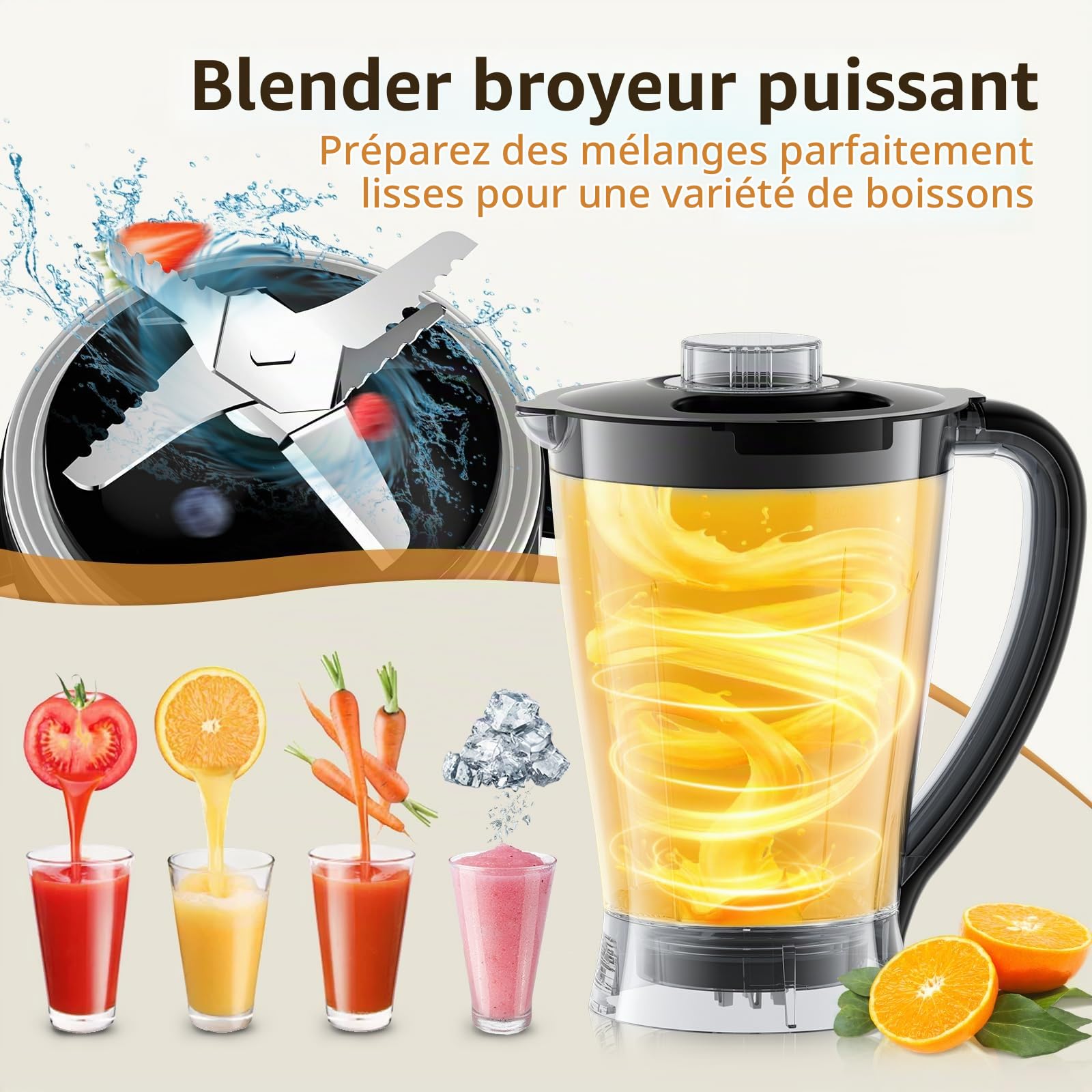 Howork robot de cuisine 1500W,Grande Capacité Robot Multifonction Cuisine, Pour Déchiqueter, Trancher,Hacher, Moudre, Faire des Smoothies, Hacher, Farcir et Faire de la Pâte, Acier Inoxydable Noir