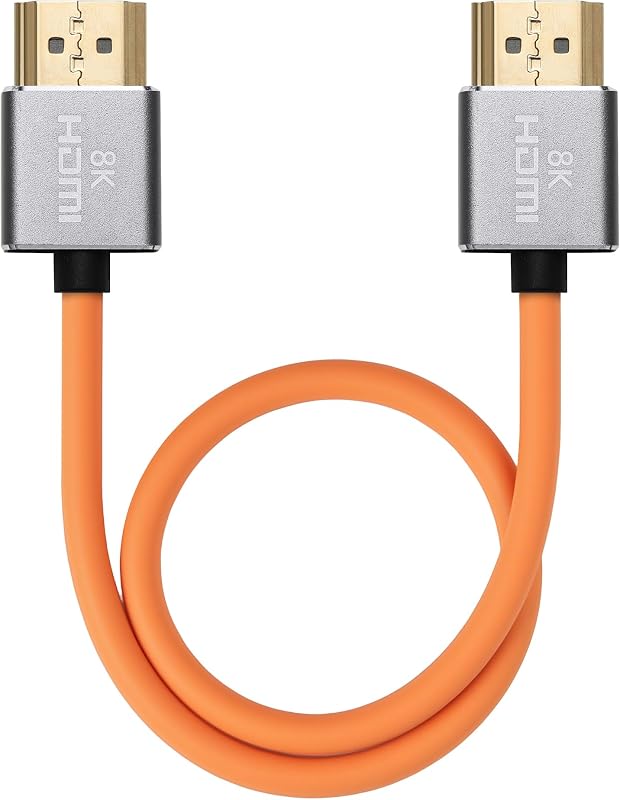 8K HDMI 2.1 Silicone Cable 48Gbps Ultra High-Speed Supports 8K@60Hz 4K@120Hz for Sony CineAltaV2, for Z CAM E2-F8, for Canon EOS R5 C Cameras, for PS5 Pro/Xbox Orange 6.56ft