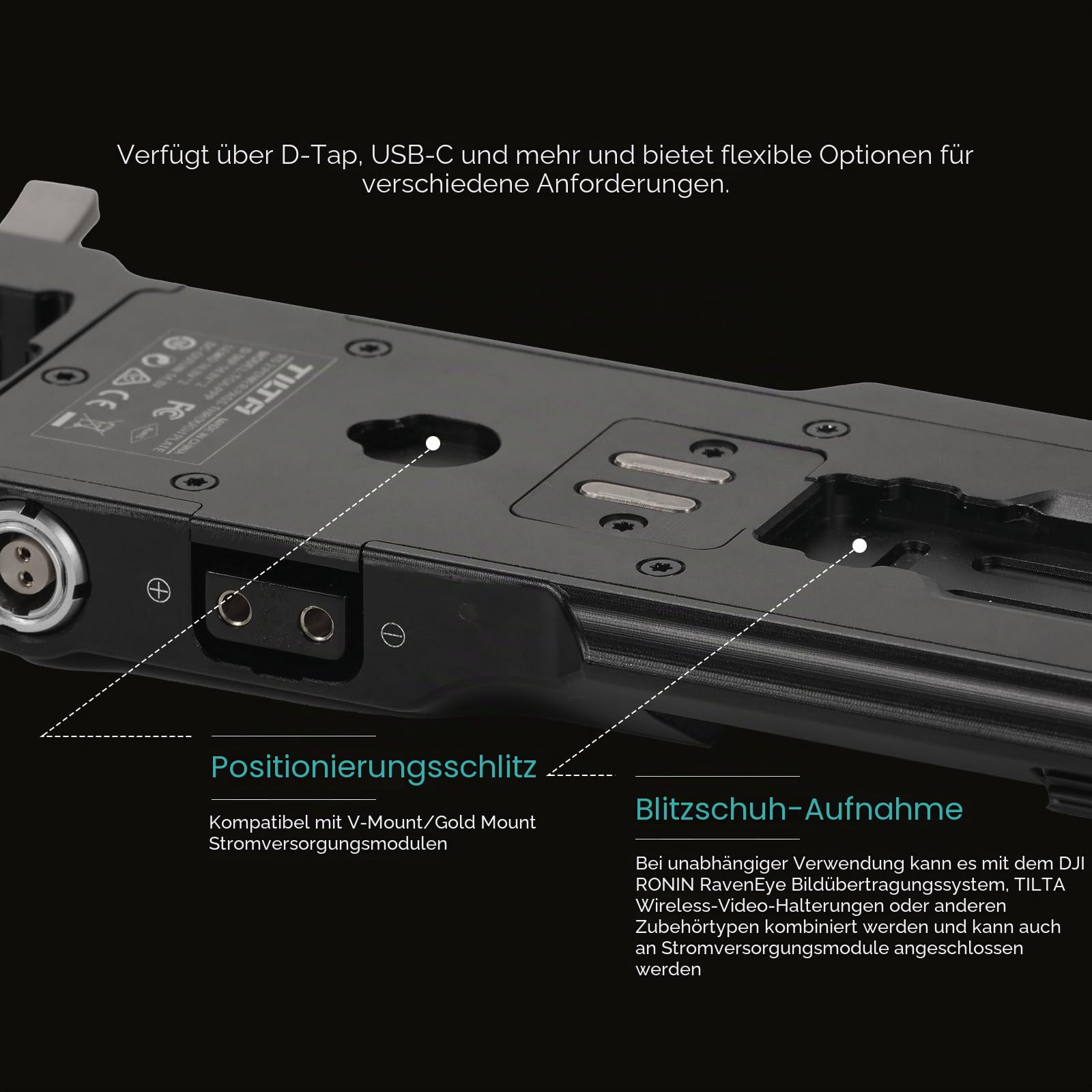 Tilta RS4 Akku-Platte Kompatibel mit DJI RS4 Pro/RS4/RS3 Pro/RS3/RS2, Stromdurchlassplatten-Kit - V-Mount TGA-PPK3-V