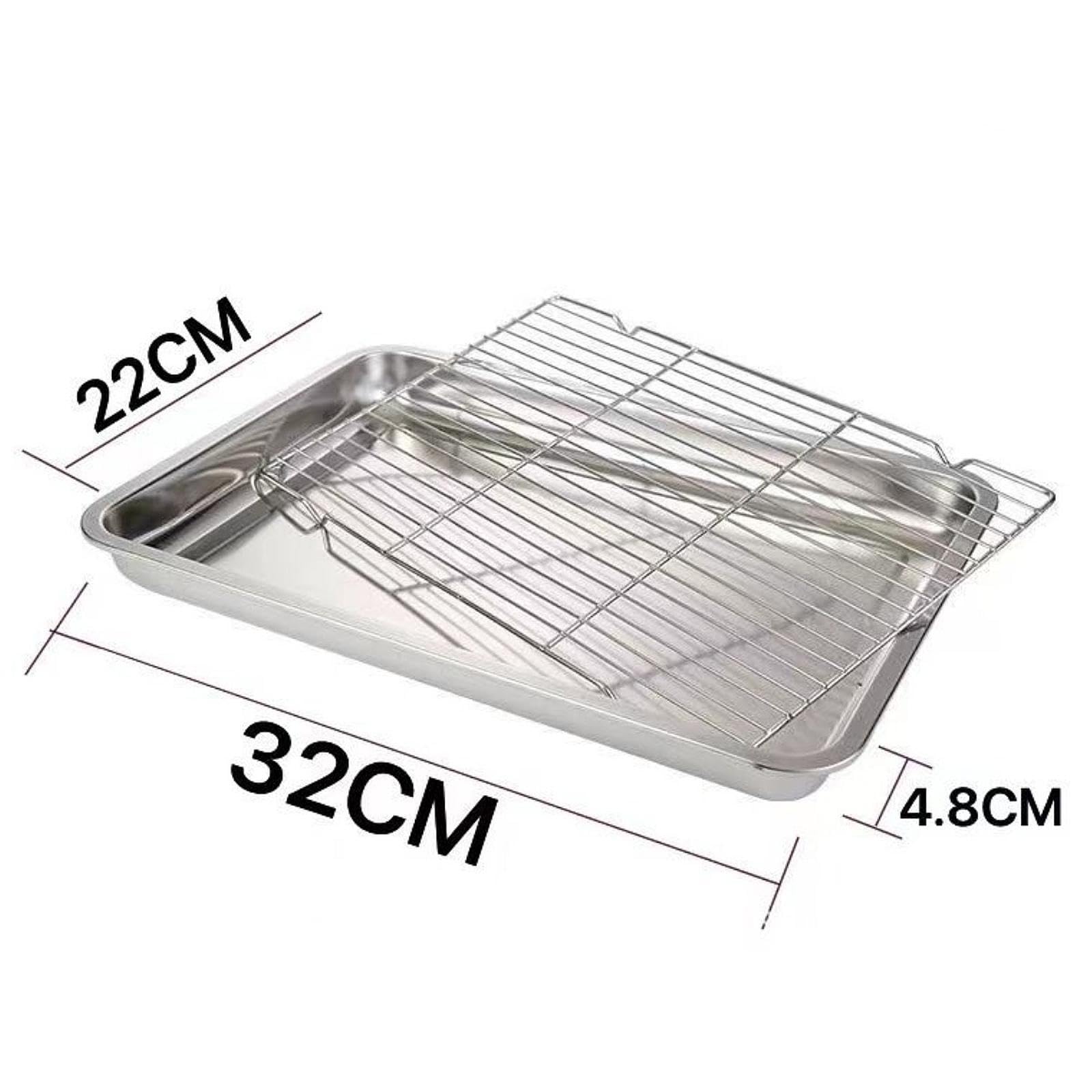 32 cm Edelstahl-Backblech mit Rost, langlebiges Ofenblech für gleichmäßiges Kochen, perfekt zum Braten und Backen, 4,8 cm Tiefe, antihaftbeschichtet und leicht zu reinigen