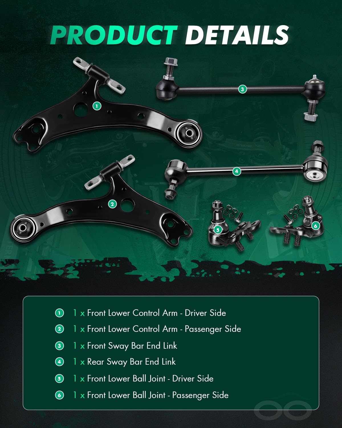 SCITOO 6pcs Suspension Kit 2 Lower Control Arm 2 Lower Ball Joint 1 Rear 1 Front Sway Bar for Lexus ES300 ES330 RX330 RX350 RX400h for Toyota Avalon Camry for Highlander Solara 2002-2003 K620334